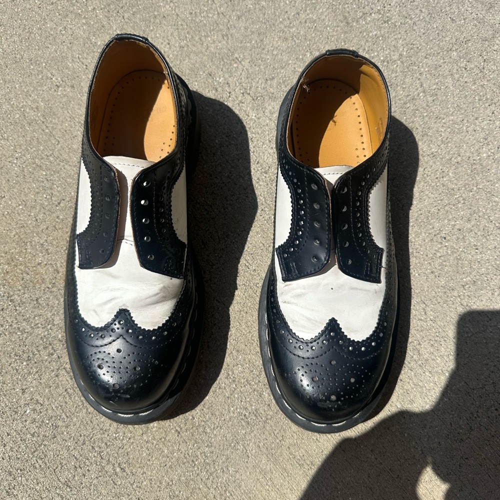 Dr. Martens Black and White Oxford Shoes with Brogue Detailing
